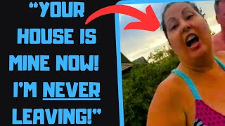 r/EntitledPeople - Psycho Karen INVADES My Home and Destroys It! Thinks She Owns it!