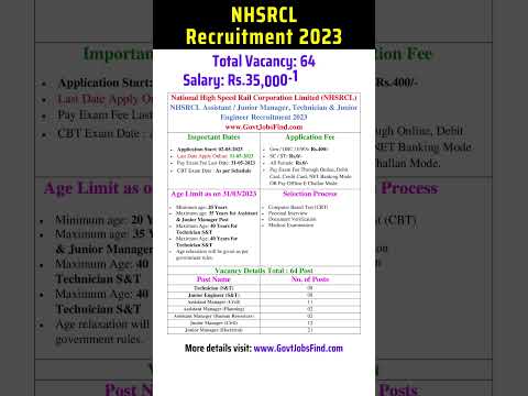 NHSRCL Recruitment 2023 Notification Out For 64 Posts #latest #jobnews #jobnotification #jobsearch