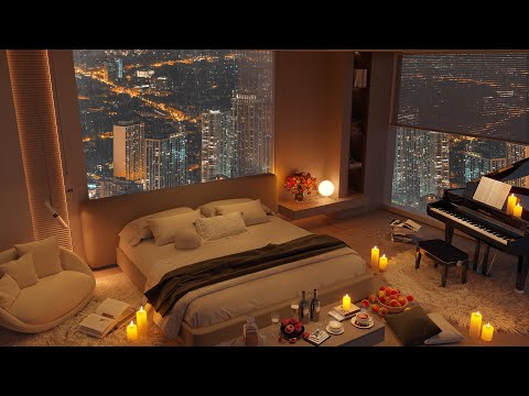 🌧️ Cozy Rainy Night Bedroom Ambience in the City 🎶 Smooth Jazz Music with Rain Sounds for Sleep 😴