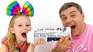 Nastya plays with her dad in a challenge with chocolate toys