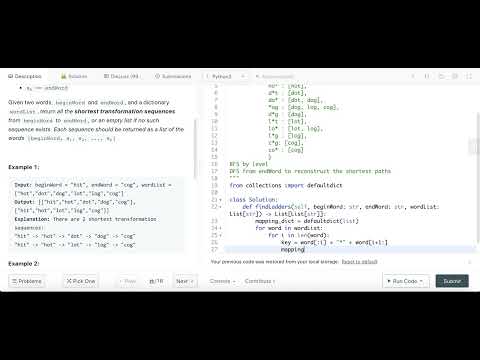 Word Ladder II - Leetcode 126 - BFS+DFS - Python
