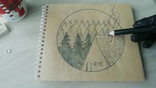 Drawing in a circle. Image of the forester's house. 1/2