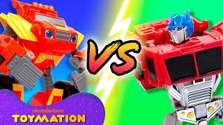 Robot Blaze vs. Optimus Prime Transformers Bot #15 | Blaze and the Monster Machines Toys | Toymation