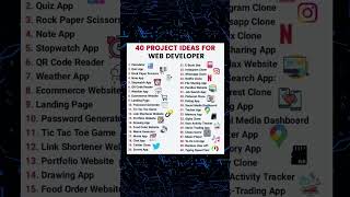 40 Projects Ideas For Web Developer 👑 #coding #project #webdeveloper #programming #html #javascript