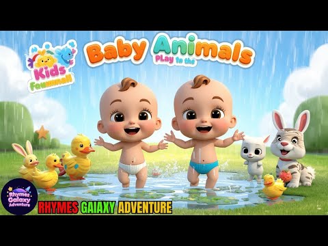 Baby Animals Play in the Rain | Lil Butterfly | Cute Animal Song for Kids 🐾☔🎶