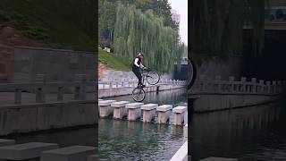 Trial Bike Water Gap Challenge! | Extreme Balance Stunt Over Water 🚴‍♂️💦 #shorts
