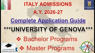 University of Genova Italy, Admissions 2026, Bachelor, Master | Application Process