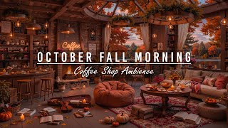 Happy October Fall Morning at Cozy Coffee Shop Ambience🍂Relaxing Piano Jazz Music for Working,Study
