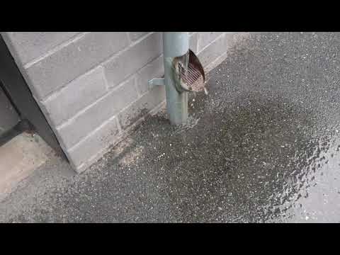 Rain water from pipe into street [4K]