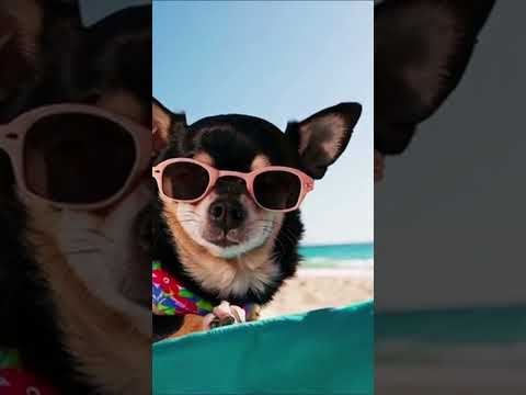 "This Chihuahua in sunglasses and a Hawaiian shirt is the ultimate vacation vibe! 🌴☀️