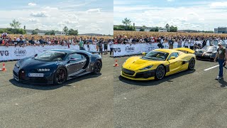 Bugatti Chiron VS Rimac nevera + Pagani Huayra R crazy sound - Hypercar Dragraces