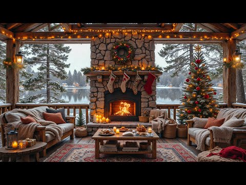 Cozy Moments on the Winter Porch 🔥 Soft Jazz Tunes and Crackling Fireplace for a Peaceful Snowy Day