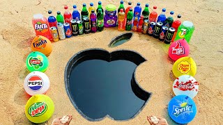 Experiment: Big Coca Cola vs Mentos in Apple iPhone hole with Cement,Balloons, Fanta, 7up & Mtn Dew