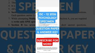 ISC 12 Psychology Specimen Paper 2026 Answer Key #isc2026 #iscpsychology #iscclass12 #iscspecimen