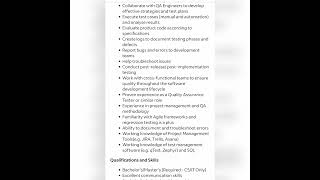 Software Test Engineer#fresher #experienced #getemployed #youtubeshorts #softwaretestingjobs #qajobs