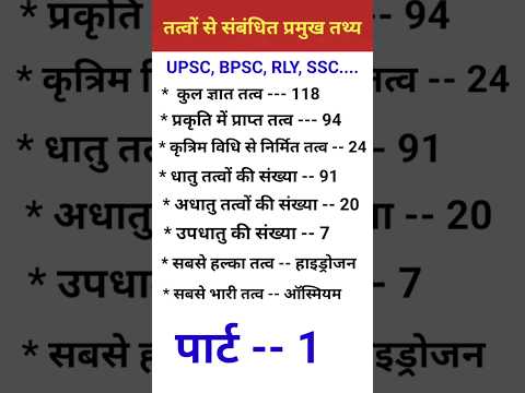 तत्वों से सम्बंधित प्रमुख तथ्य #biharbpscexam #scienceoneliner#ssc#upsc #gk #sudhirsir #bpscscience