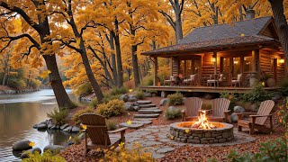 Beautiful Autumn Cozy Fireplace in Woods 🍂🔥 Relaxing Piano Music for Working and Studying