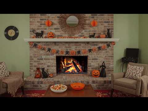🔥 Vintage 1950s Halloween Fireplace Ambience 🎃 Cozy No Music | Crackling Fire Sounds Only