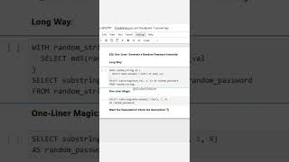 ⚡ SQL One-Liner: Generate a Random Password Instantly! #SQL #DataScience #SQLShorts