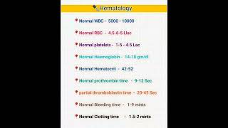 ➡️Hematology  Basic Information ✅ #heamoglobin #bloodpressure #cbc #pathology #doctor #motivation
