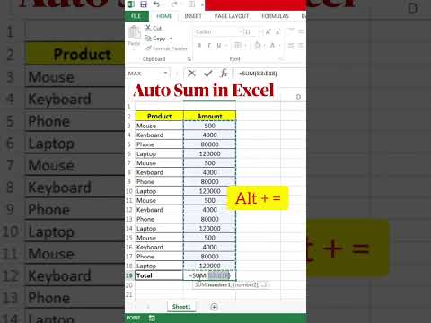 Auto Sum in Excel  Excel Shortcuts key.  #msexcel #exceltips #tutorial #msofficeexcel