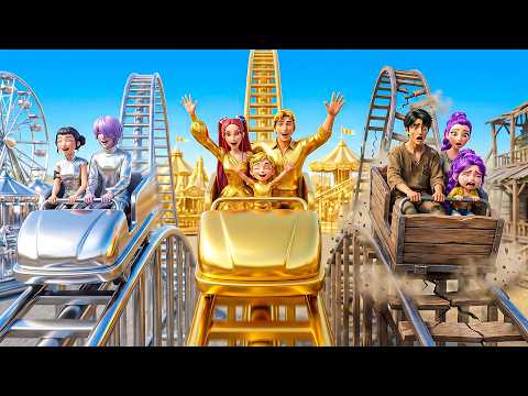 🎢 GOLD vs SILVER vs WOOD Roller Coaster Challenge! | Theme Park Build Battle (Story Episode) #mateoo