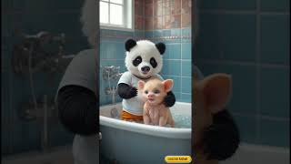 Panda Gently Bathes Happy Baby Pig #PigRescue #CuteAnimals #PigtoonAI #AICartoons #FunnyAIAnimation