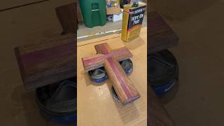 Final step, applying some wipe on poly to the walnut and purpleheart cross.  #woodworking #asmr