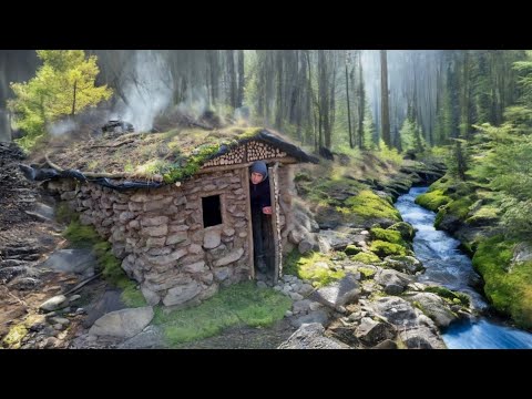 Man Built a Stone House in a Mountain / near the River Stone House, Cozy Fireplace