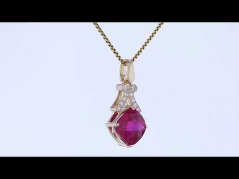 Lab-Created Ruby 14K Yellow Gold Cushion-Cut Swivel Pendant Reviews