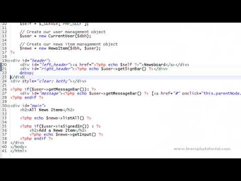 LearnPHP Tutorial Level 2, Chapter 12. Putting it all together: News board with user login