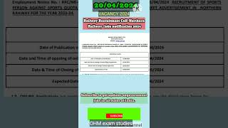 Railway Recruitment Cell  Northern Railway jobs notification 2024#india