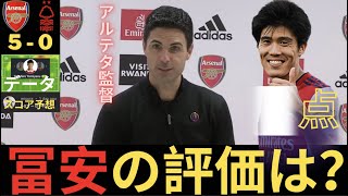 ノッティンガム・フォレスト戦の冨安を評価する現地アーセナル・サポ、アルテタ監督「冨安のクロスの精度には驚き」「彼の評価は