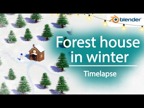 Forest house in winter | Blender Timelapse