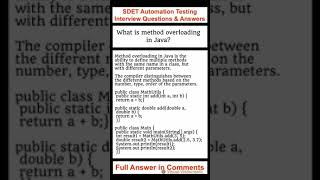 JAVA : What is method overloading in Java? SDET Automation Testing Interview Questions & Answers