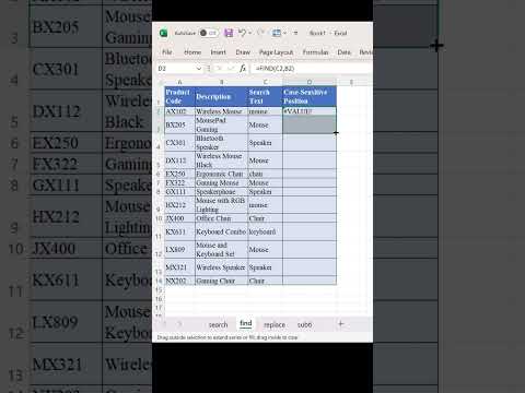 Find Case-Sensitive position | Find Function #shorts #excel