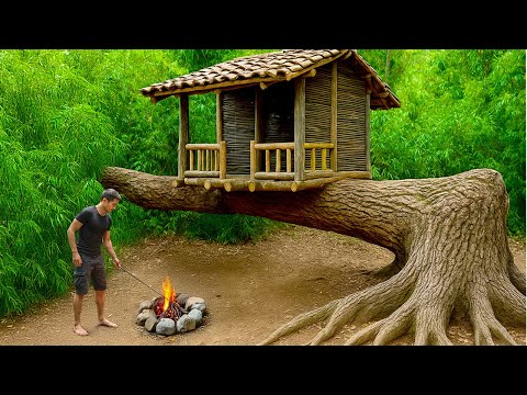 Man Builds a Log Cabin on a Fallen Tree in an Incredible Way | From Start to Finish