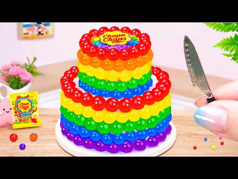 Chupa Chups Rainbow Cake 🌈 Melting Mini Chocolate Cake with Fun Decoration 💕