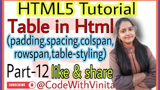 HTML Tutorial|Part-12|Table|Padding,Spacing,Styling,Rowspan,Colspan in table|@CodeWithVinita