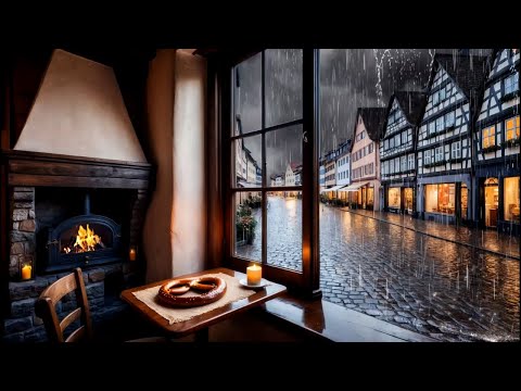 Rainy Day in a Cozy Village Tavern 🕯️🌧️ Ambient Fire & Rain Sounds for Sleep & Relaxation | Ambience