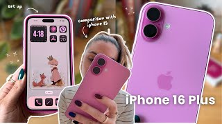 iPhone 16 plus (pink) 🌷 aesthetic unboxing, accessories & iPhone 15 comparison