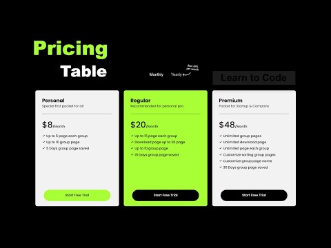 Responsive Pricing Table Using HTML and CSS