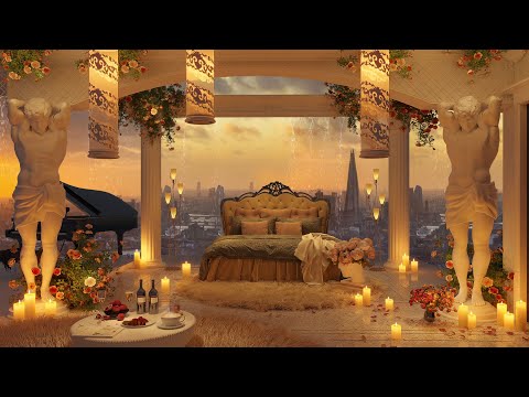 🌧️ Rainy Sunset in a Luxury Royal Bedroom | Romantic Piano Jazz & Candlelight Ambience