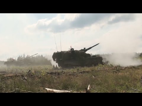 Royal Netherlands Army mobile artillery unit conduct live training in Lithuania.