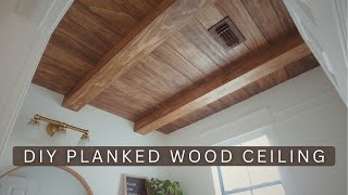 DIY BUDGET PLANKED WOOD CEILING | Half Bath Makeover Round 2