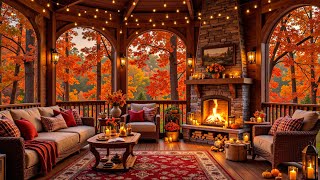 Warmth Autumn Jazz on the Porch Ambience 🍂 Perfect Music with Crackling Fireplace for a Cozy Morning