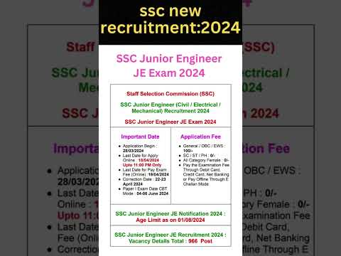 SSC Junior Engineer JE Exam 2024 / SSC recruitment #ssc #jobsearch #recruitment #job