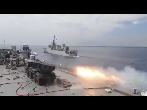 Grad / RM 70 vampir Being Launched from a Moving Ship by The Indonesian Navy