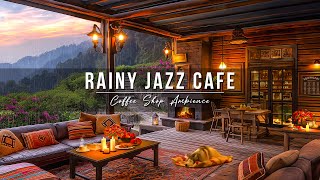 Rainy Day in Cozy Spring Coffee Shop Ambience with Smooth Jazz Instrumental Music for Relax & Study