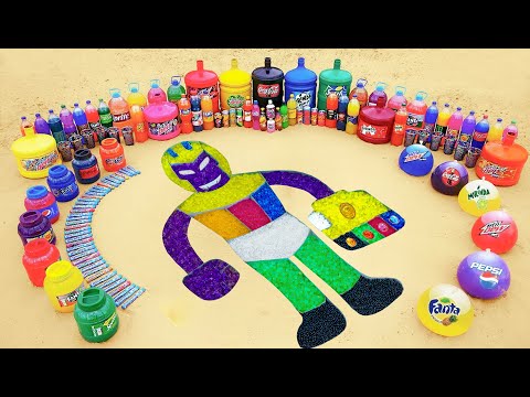 Experiment!! Colorful THANOS vs Coca Cola , Fanta, Sprite, Orbezz and Mentos Underground